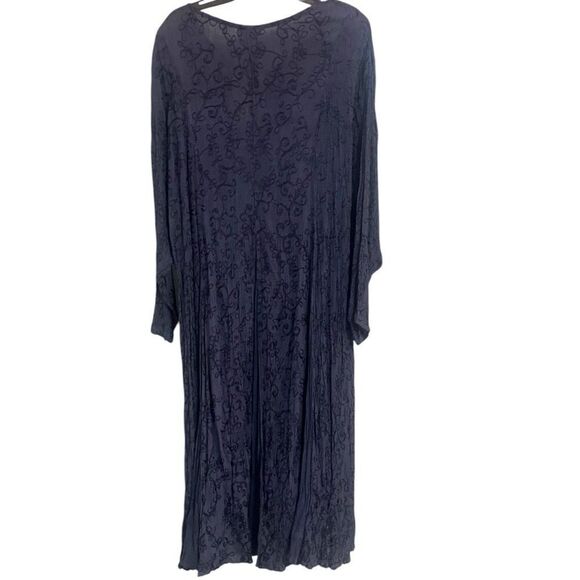 French Gear Rayon Whimsy Goth BoHo Oversized Long Sleeve Blue Embroidered Dress - Picture 2 of 7